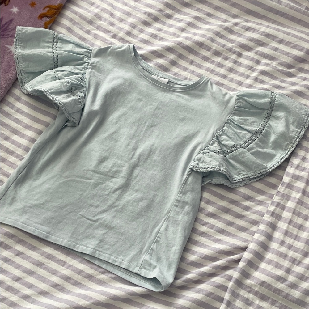 Zara Light Blue Ruffle Sleeve Tee